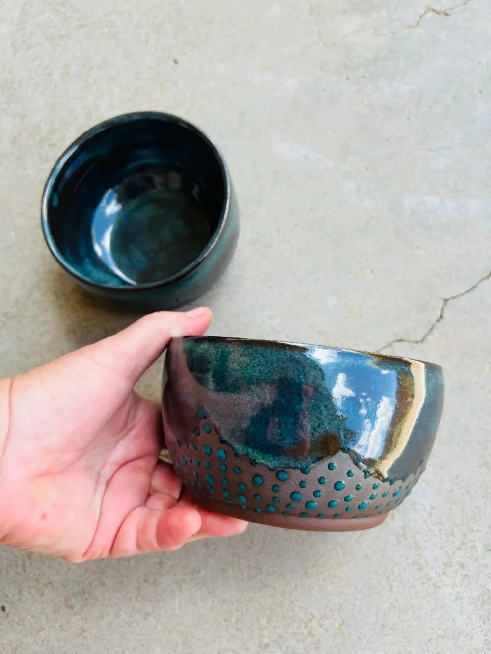 Turquoise and Brown Pottery Bowl Medium